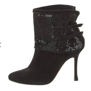 Manolo Blahnik - Suede Chain-Link Accents Booties